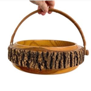 Vintage Bark Wood Bowl Handle Mt Pocono Souvenir